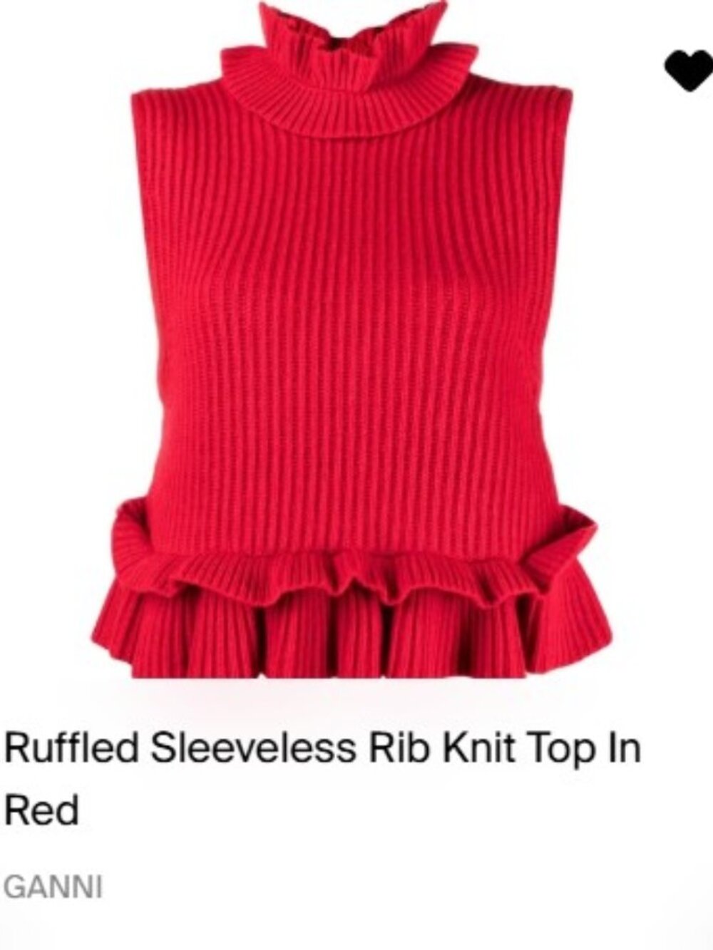 GANNI Ruffled Sleeveless Rib Knit Top In Red, S